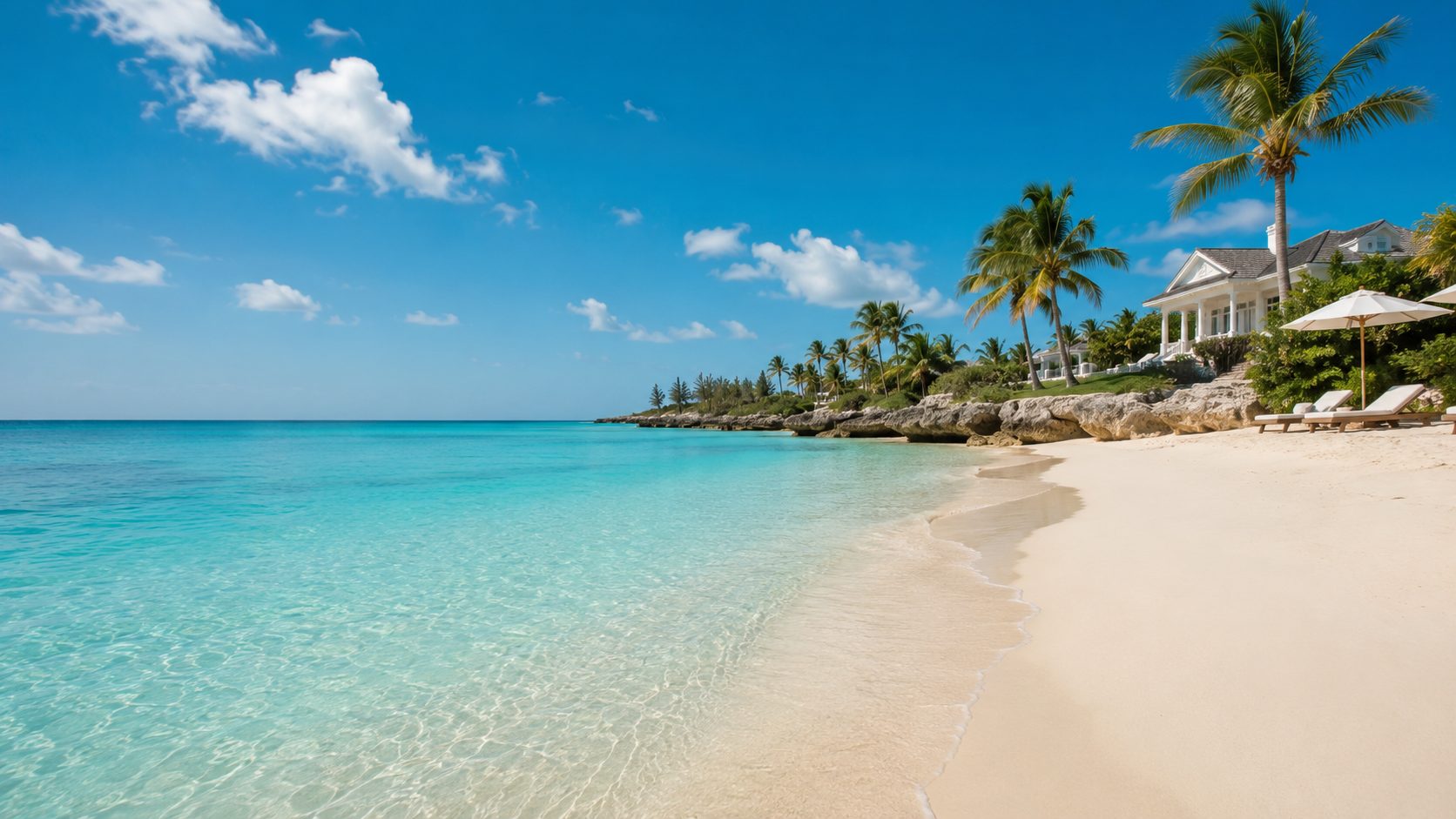 Clear shallow water along a peaceful island shoreline